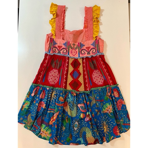 FARM RIO Cross-Stitch Embroidered Tiered Cotton Minidress - Picture 2 of 10